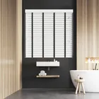 True White Wood Grain Faux Wood Blind With Smoke Ladder Tapes