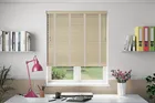 Morgan 50 Satin Oak - 50mm Slat Wooden Blind Mist Tape